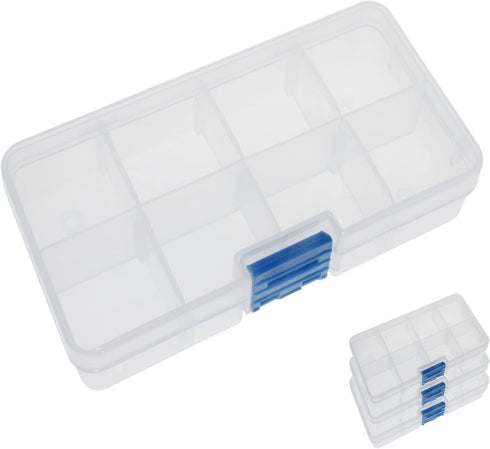 4 Pack 8 Grids Plastic Bead Organizer Box/Clear Crafts Thread Storage Containers with Removable Dividers (Free Letter Stickers)...