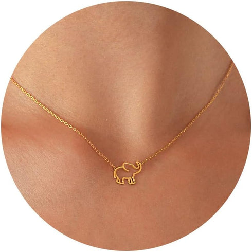 Dainty Necklace for Women, 14K Gold Plated Elephant Bee Cat Dog Bear Necklace Cute Necklaces Simple Gold Necklace...