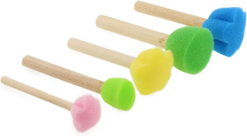 Sponge Stamp DGZZI 2Sets Mini Cute Round and Flower Shapes Painting Brush with Wooden Handle for Children Painting, DIY, Craft, Scrapbooking, Draw...