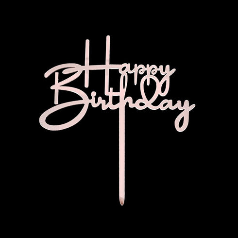 Happy Birthday Cake Topper, Birthday Party Decorations, Mirror Rose Gold Acrylic...