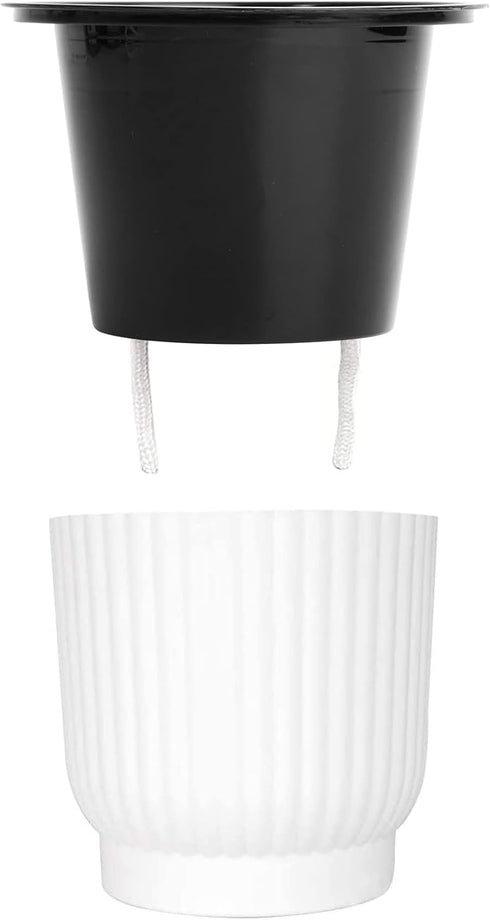 T4U 4 Inch Self Watering Pots for Indoor Plants, 6 Pack White Plastic Flower Pots for All House Plants, Flowers, African Violets...