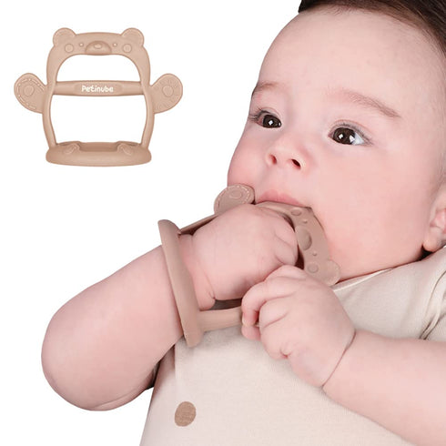 Baby Wrist Silicone Teether Soothing Pacifier for Infants 3+ Months Babies Pack of 1 Made in Korea Anti-Dropping (Bear-Cozy Beige)...