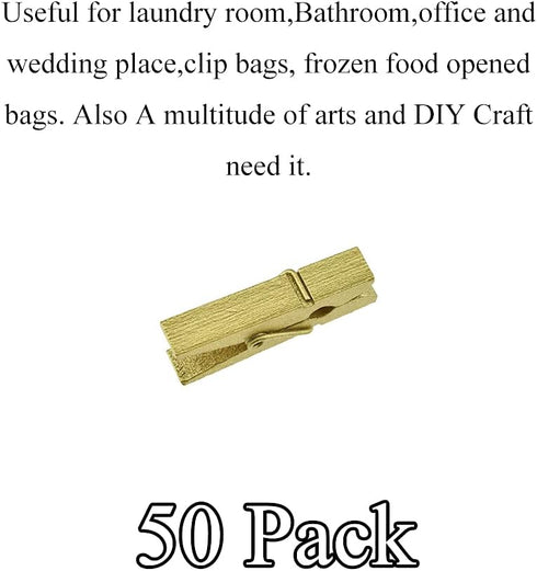 HAHIYO Gold Wooden Clothes Pins Clothespins Small Do NOT Fall Apart 1.38 inches Length 50 Pack Sturdy Strong Springs No Rust No Discoloration for ...