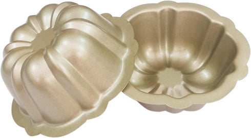 Carbon Steel Mini Bundt Cake Pans, 4 Inch Metal Nonstick Fluted Cake Pan, 4Pcs Kugelhopf Mould for Baking Buntcake Bundtlet Bavarois Cupcake Brown...