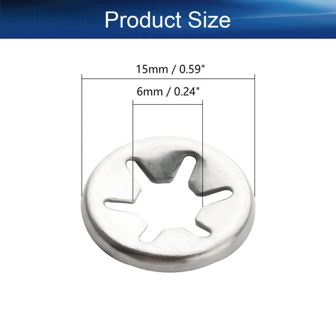 Bettomshin 100Pcs M6 x 15mm Internal Tooth Starlock Washers, 304 Stainless Steel Bearing Clamp Push On Speed Clips Fasteners, Quick Speed Locking ...
