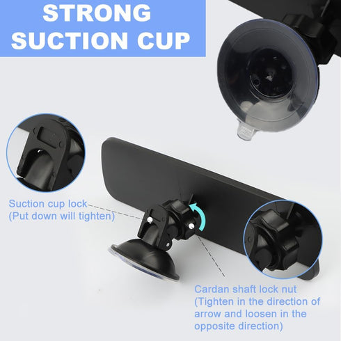 Car Rear View Mirror with Suction Cup, HD Rear View Mirror, Anti-Glare Mirrors, 360-Degree Adjustable, Reduce Blind Spots, Suitable for Car, Boat,...