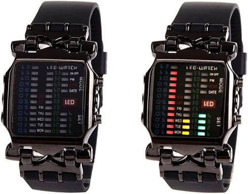 Fashion Mens Digital Watch LED Binary Watches for Men Waterproof Outdoor Casual Black Silicone Square Watches...