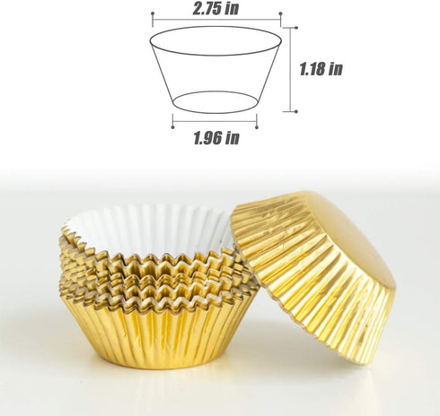 Gold Cupcake Liners,GOLF Standard Size Gold Foil Cupcake Liners Wrappers Metallic Baking Cups,Muffin Paper Cases, 100 Pack...