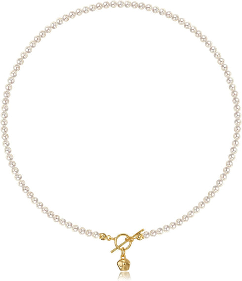 Pearls Choker Necklaces for Women 3.5mm Handpicked Tiny Pearls Strands Chain for 18k gold plated OT Clasp Pendant...