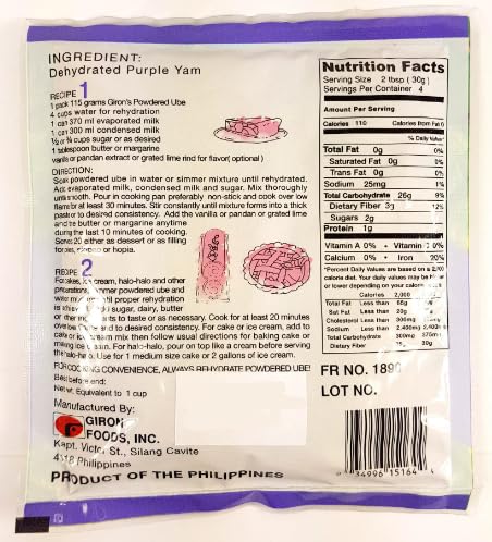 Giron Powdered Purple Yam - Ube, 115g (4 oz)...
