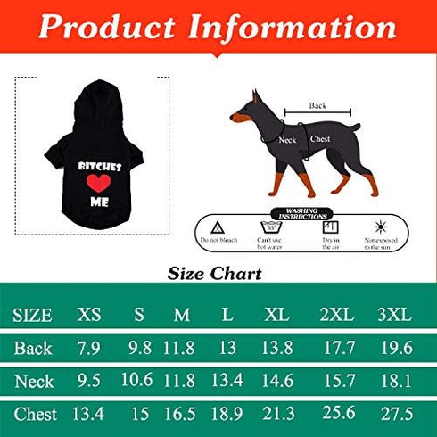 Love Dog Shirt Cotton Pet Clothes Funny Heart Cat Clothing Puppy Hoodies for Dogs Cats (3XL)...