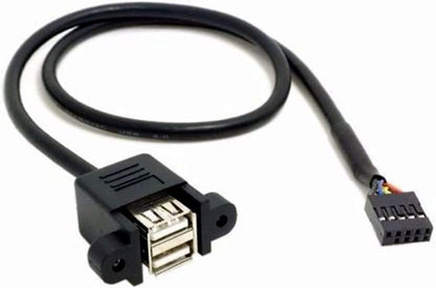 ANRANK 50cm Dual USB 2.0 Type A Female to Motherboard 9Pin Header Cable Adapter with Screw Panel for Computer, Tablet, Printer, Barcode Scanner, C...
