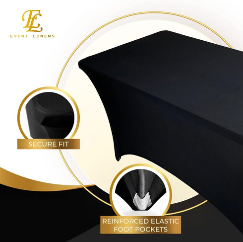 Luxury Collection Black 6ft Tablecloth Rectangular Spandex Linen - Table Cloth Fitted Cover for 6 Foot Folding Table, Wedding Linens Banquet Cloth...