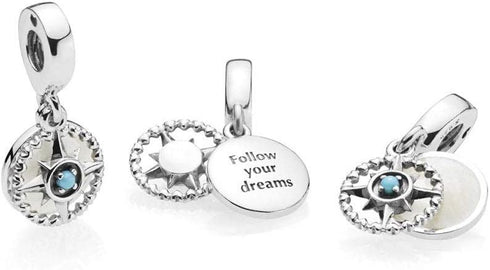 Compass Dangle Charm fits Pandora Moments Bracelets Women Sterling Silver...