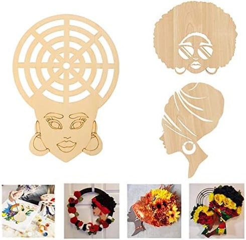 Head Silhouette Wooden Cutout Craft Template for Wreath Afro Africa Women Girl Queen Mother Black Head DIY Gifts Mother's Day from Daughter Son fo...