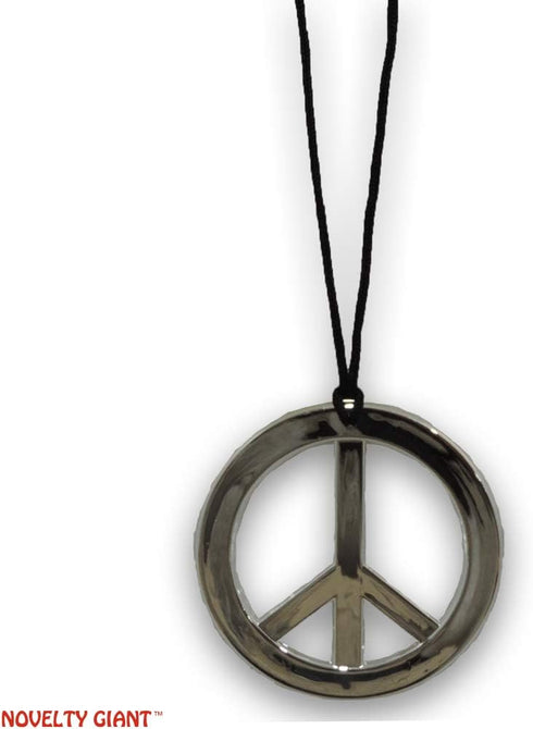 Peace Sign Pendant Necklace 70's Hippie Costume Silver, Black...