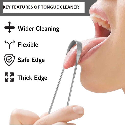 4 Pack Tongue Cleaner Scraper Stainless Steel Bad Breath Treatment for Adults Kids Oral Care Hygiene, Thick Safe Blunt Edges Flexible handle and C...