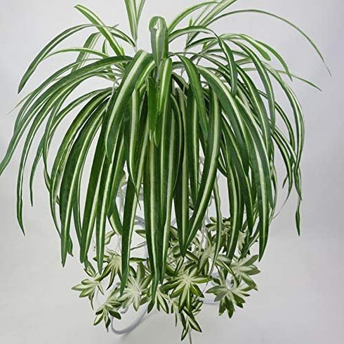 GWOKWAI 2Pcs Artificial Chlorophytum, 25.5in Faux Plant Hanging Basket Simulation Ivy Green Leaves Fake Wall Hanging Plants for Home Garden Office...