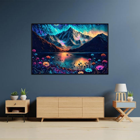 5D DIY Diamond Art Mountain Lake Flowers Large Size Diamond Painting Kits for Adults,Full Drill Crystal Rhinestone Arts and Crafts,Gem Art Paintin...