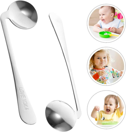 Hemoton 2pcs Adaptive Utensils Curved Spoon Set Left Handed Angled Spoons Cutlery Utensil Stainless Steel Eating Silverware for, Elderly Use...