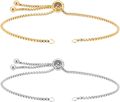 UNICRAFTALE 10pcs 2 Colors 24cm Adjustable Slider Bracelets 304 Stainless Steel Bracelet Making Slider Extender Chains with Ball Ends for Women Se...