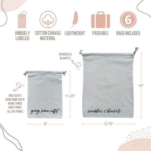 Lucky Love Hospital Bags For Labor and Delivery, Diaper Bag Organizing Pouches and Hospital Bag Essentials For Mom (Canvas Drawstring Hospital Pou...
