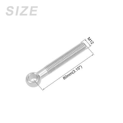 Shoulder Swing Lifting Bolt (M12x80mm) 1Pcs, 304 Stainless Steel Eye Bolts - for Home Renovation, Pipeline Gate Valves Fasteners, Silver...