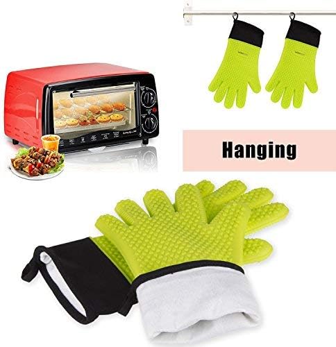 GEEKHOM Grilling Gloves, Heat Resistant Gloves BBQ Kitchen Silicone Oven Mitts, Long Waterproof Non-slip Potholder for Barbecue, Cooking, Baking(G...