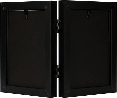 Frametory, 4x6 Double Picture Frame Hinged Photo Frames Two Folding Frame Desktop Glass Frame Vertical (Black, 4x6 Double)...