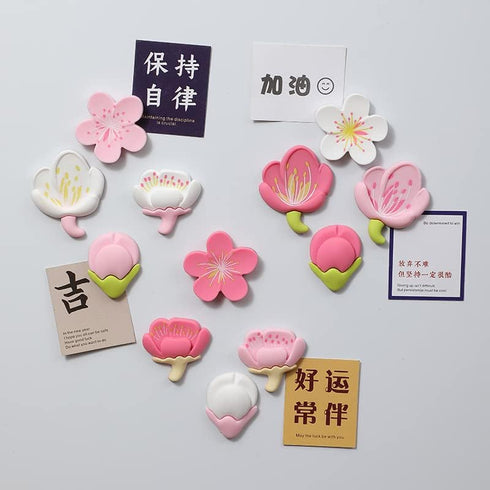 4PCS Flower Fridge Magnets 3D Tulip Plant Refrigerator Magnets for Cabinet Bulletin Board Decoration, Pink Cherry Flower PVC Decorative Refrigerat...