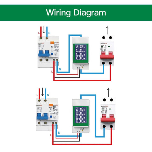 AC 50-300V 100A Multi Function Voltage Amperage Power Meter, Din Rail LCD Digital Backlight Energy Monitor, Built-in Current Transformer Ammeter V...