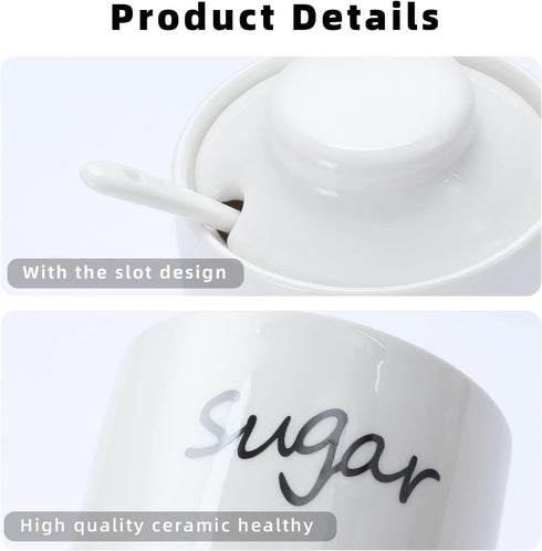 ONTUBE Ceramic Small Sugar Bowl with Lid and Spoon,Porcelain Sugar Pot,8oz (White)...