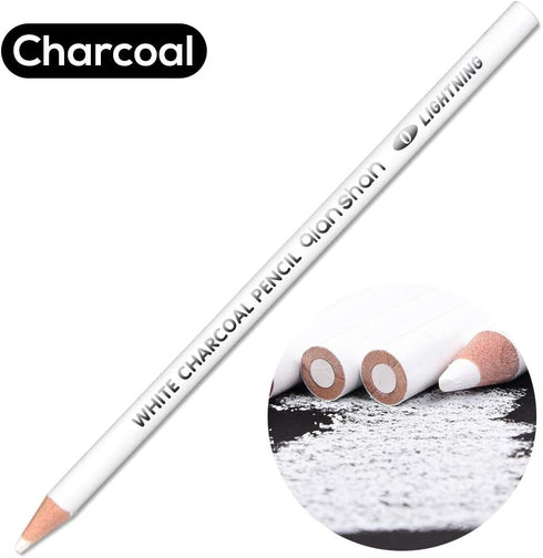 qianshan 2 Pcs Black White Color Charcoal Pencils, Professional Hight Quality Sketch Highlight Charcoal Wooden Pencils for Artist Drawing, Sketchi...