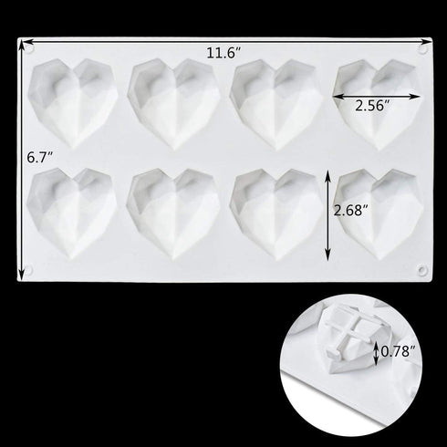 8 Grid Diamond Heart Silicone Cake Chocolate Mold Silicone Baking Pan Mold for DIY Cake Mousse Dessert 3D Diamond Love Heart Shaped Mould for Cand...