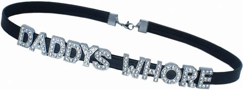 Algasan DADDY'S WHORE Rhinestone Choker Necklaces For Wife and Husband,Cosplay DDLG PU Leather Letters Collar Chokers For Lover,Gothic Punk Letter...