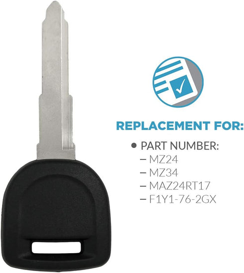 New Uncut Replacement Transponder Ignition Car Key for Select Mazda...