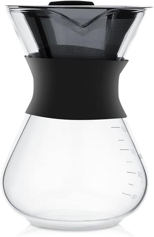 Zopsc 400ml Manual Hand Drip Glass Coffee Maker Pot with Stainless Steel Filter, Tick Marks, Fine Mesh, Suitable for Kitchen, Dining Table, Easy t...