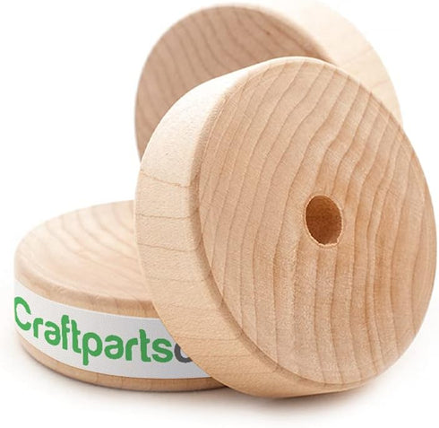 1 inch x 3/8 inch Flat Slab Wooden Toy Wheel, 1/4 inch Hole - Unfinished Blank | 50 Pack...
