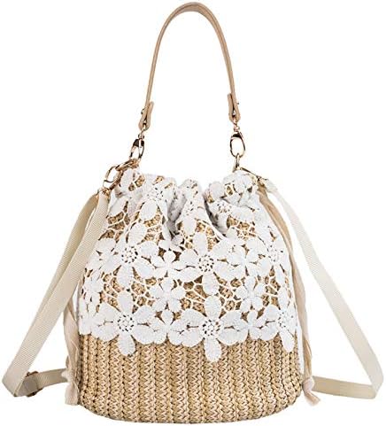 Beach Purse Women's Crossbody Straw Bag Woven Beach Shoulder Handbag Summer Boho Purse with Leather Strap for Women...