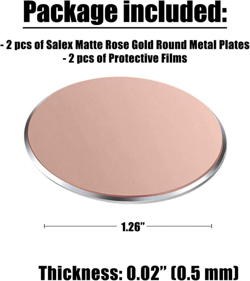SALEX Replacement Rose Gold Metal Plates Set for Magnetic Car Phone Holders, Wall & Air Vent Mounts, Cases, Magnets. Kit of 2 Cute Pink Round Iron...