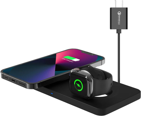 M13 2 in 1 Magnetic Wireless Charging Station,Qi Certified Charging Pad, Ultra Thin with QC3.0 Adapter for Dual Devices iPhone 14 13 Pro Max/Apple...