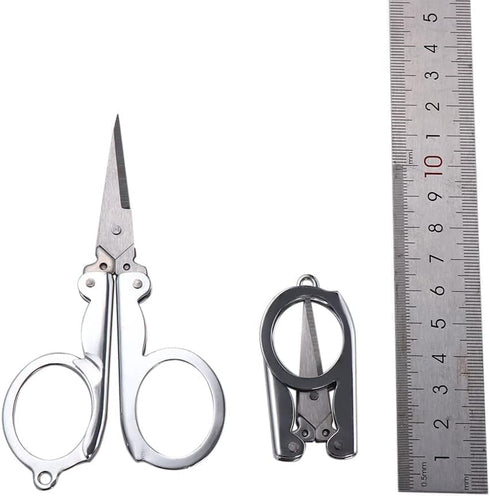 Silvery Small Folding Scissors Office Supplies Embroidery Foldable Pocket Stainless Steel Mini Fishing Scissors Handmade Crafts ScissorsOffice Cut...