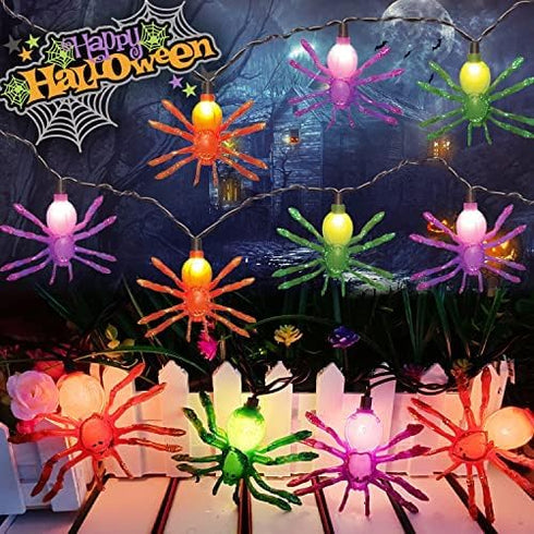 Spider String Lights for Halloween, 8.5 Ft Spider String Lights with 10 LEDs Colorful Spider Lights Perfect for Parties, Yard Door, Bars, Black Wi...