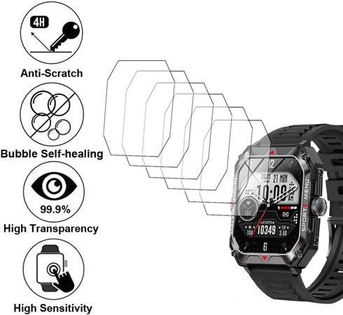 Screen Protector Compatible with Bgulong H22 2.02” Rugged Smart Watch, Soft TPU, 6 pieces, Bubble Self-healing...