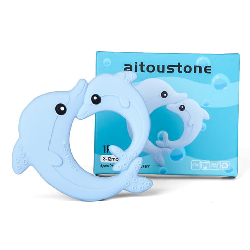 Teething Teether Toys for Babies 0-6, 6-12 Months, Aitoustone Soft Dolphin BPA Free Teething Toy for Baby Chewing Relief Toys...