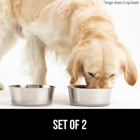 Gorilla Grip Stainless Steel Metal Dog Bowl Set of 2, Rubber Base, Heavy Duty Feeding Dishes, Food Grade BPA Free, Less Sliding, Quiet Pet Bowls f...