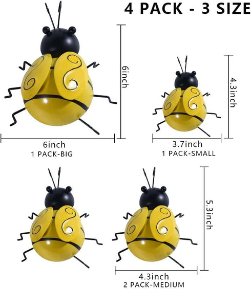 OBTANIM 4 Pack Cute Metal Bee Garden Wall Art Decorative Yard Hanging Decorations Outdoor Lawn Wall Sculptures...