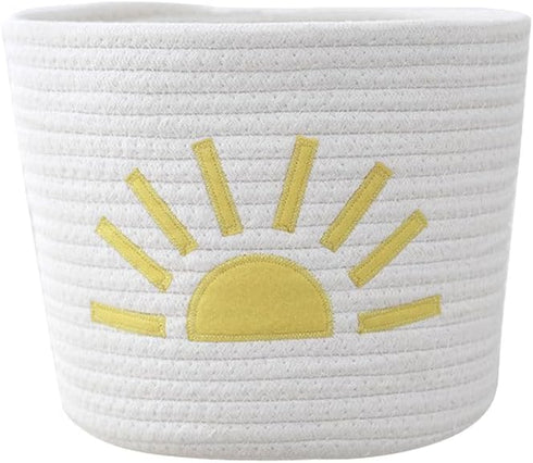 Cute Small Storage Basket - Round Cotton Rope Woven Basket 9 x 8 inches Bedroom Bathroom Towel Baby Clothes Cat Dog Toy Organizer Decorative Gift ...