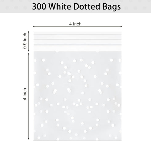 300PCS Cookie Bags Self Adhesive Clear Plastic Cellophane Treat Bags for Candy Pastry Packaging Christmas Party Favor Gift Giving (White Polka Dot...