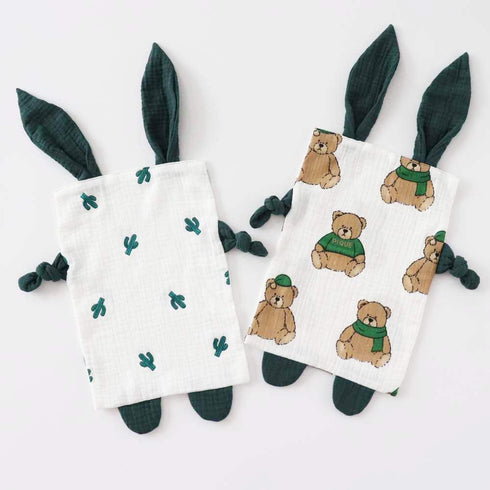 Bunny Security Blanket for Boys and Girls,Cotton Soft Breathable Muslin Soothing Towel Appeasing Toy for Infant,Newborn Gift,2 Pcs Set (BigBear&Ca...
